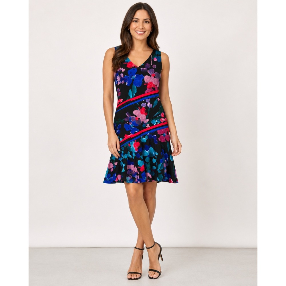 Donna Karen New York Dress Womens 6 Black Polyester abstract floral print